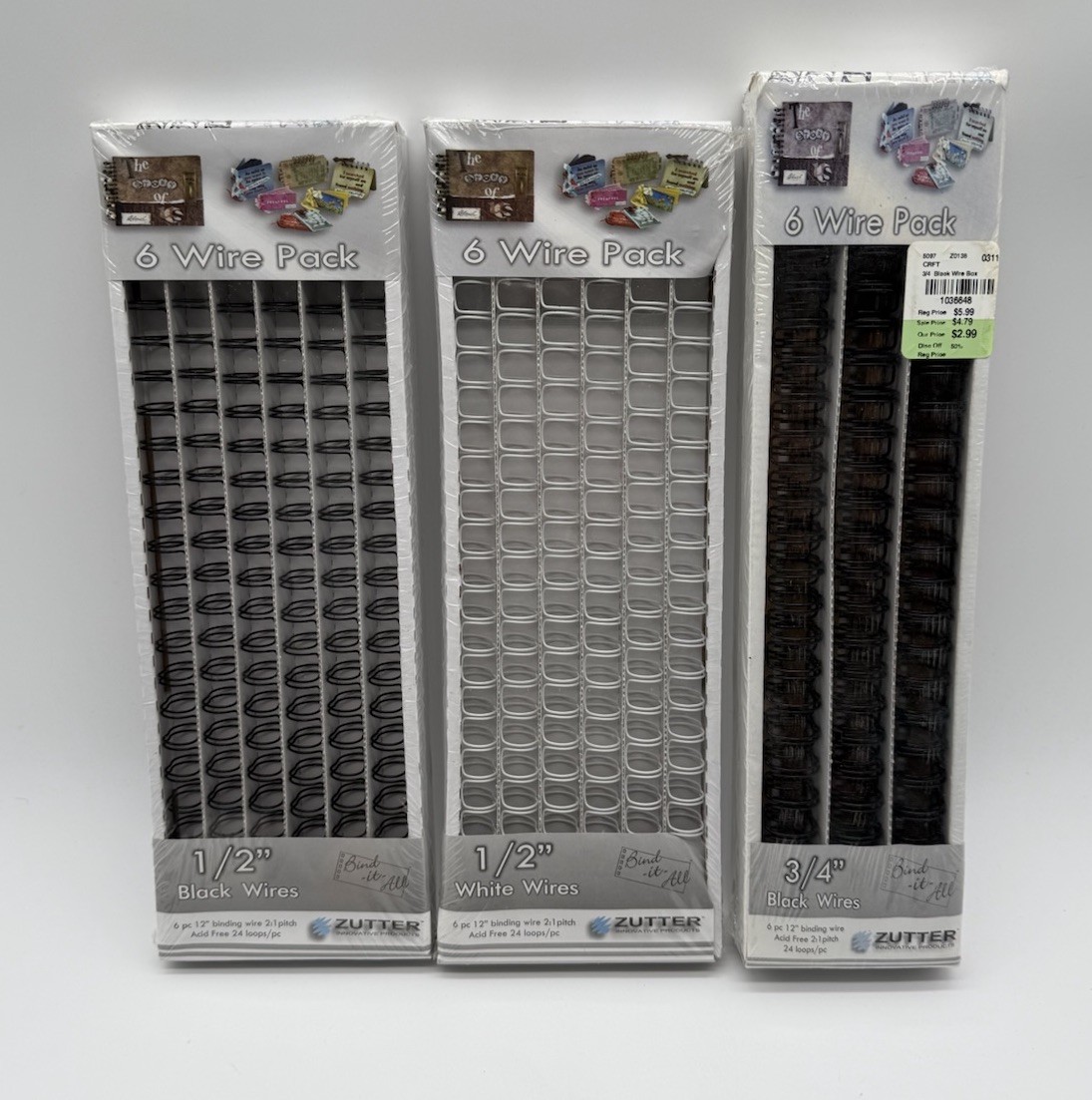 ZUTTER BIND IT ALL WIRE PACK 1/2” & 3/4” Black White Lot Of 3 NEW