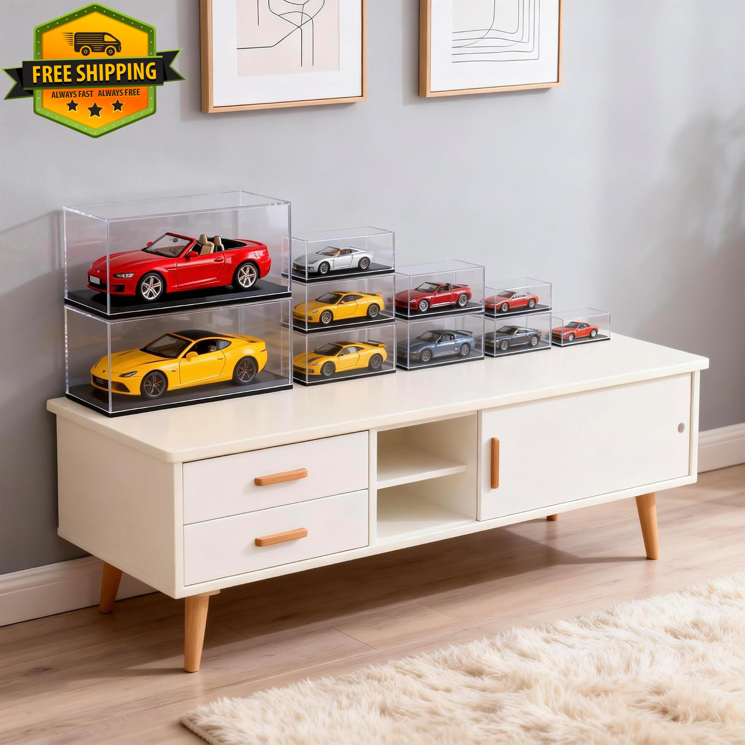 1:18 Scale Acrylic Model Car Display Case Stackable Dustproof Collectible Box