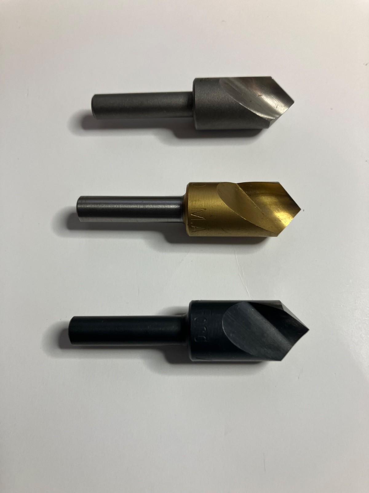 Minimally Used Countersinks.     All 1/2" x 90 & 100 Degree.    2 are M.A.Ford
