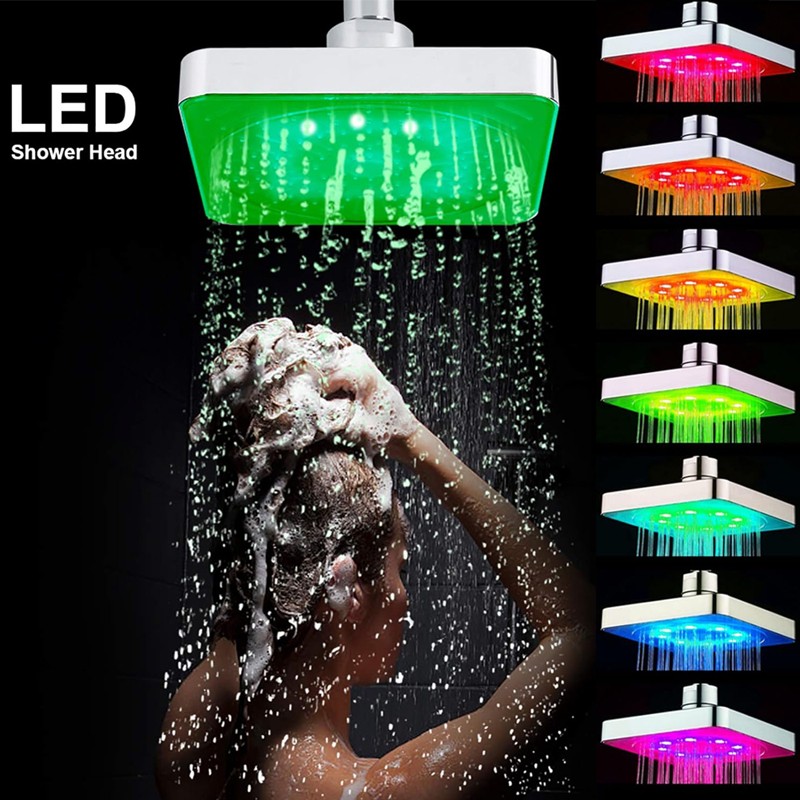 Rain Shower Head with 7 Colors LED Romantic Light,6in Square ShowerHead For Bath