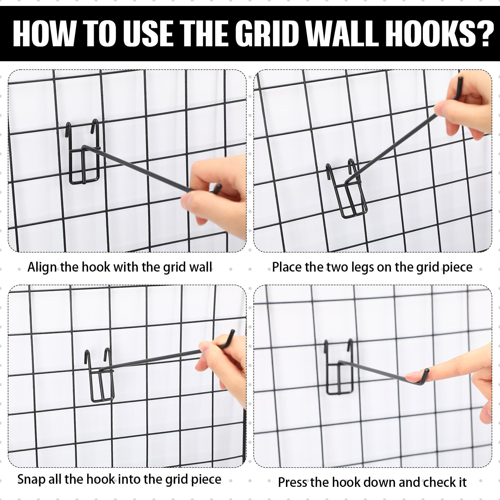 25 PCS 10 Inch Grid Wall Hooks Gridwall Panel Store Garage Organizer Black