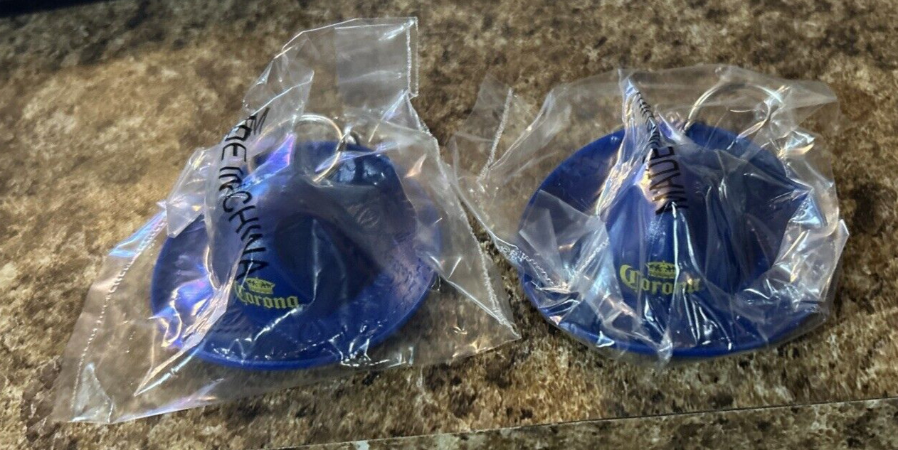 Pair of Corona Hat Bottle Opener Blue Sombrero Keychain NOS Free Shipping