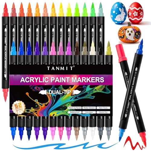 52 Colors Dual Tip Acrylic Paint Pens Markers, Acrylic Paint Pens for 26