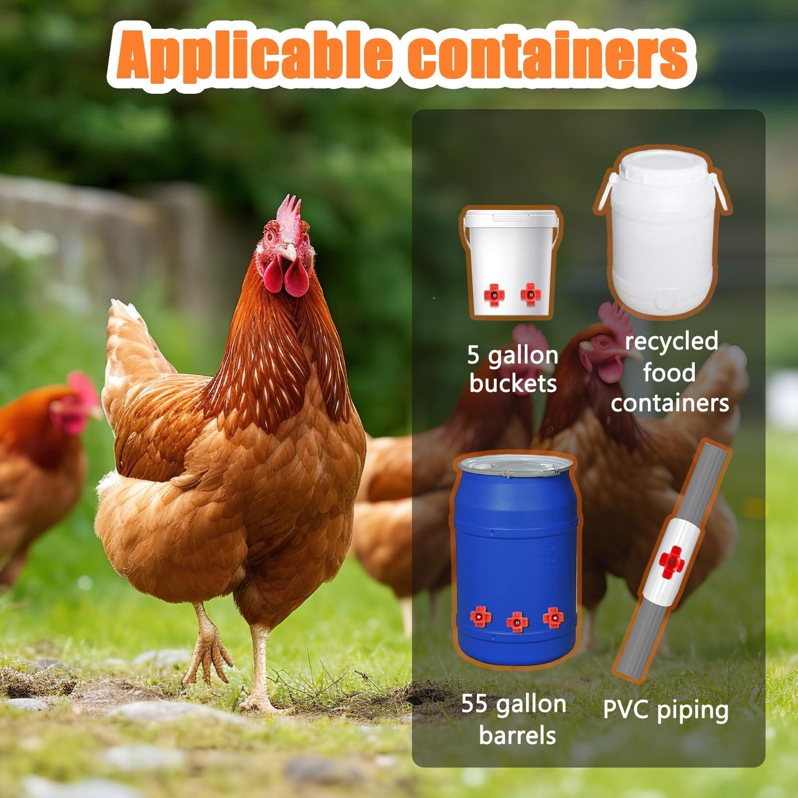 15 PCS Horizontal Chicken Water Nipples Leakproof ABS With Drill Bits