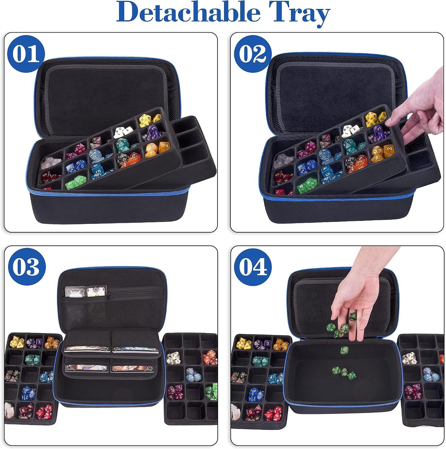 Dice Storage Case Big Capacity Dice Box with Double Removable Slotted Tray an...