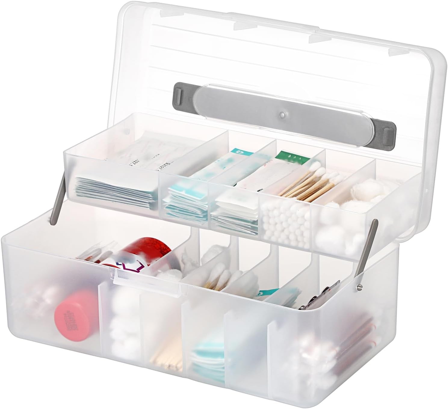 2-Tiers Bandages Carry Storage Box With Handle Lid - Transparent Portable