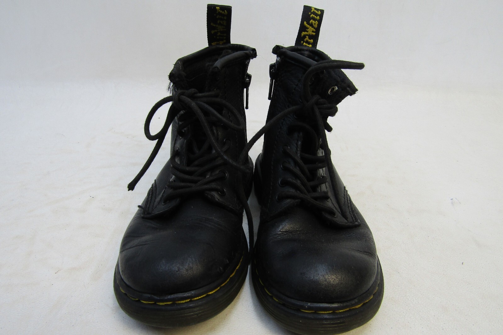 Dr. Martens Little Kids Youth Sz 9 Black Leather Lace Up Zip 8 Eye Ankle Boots