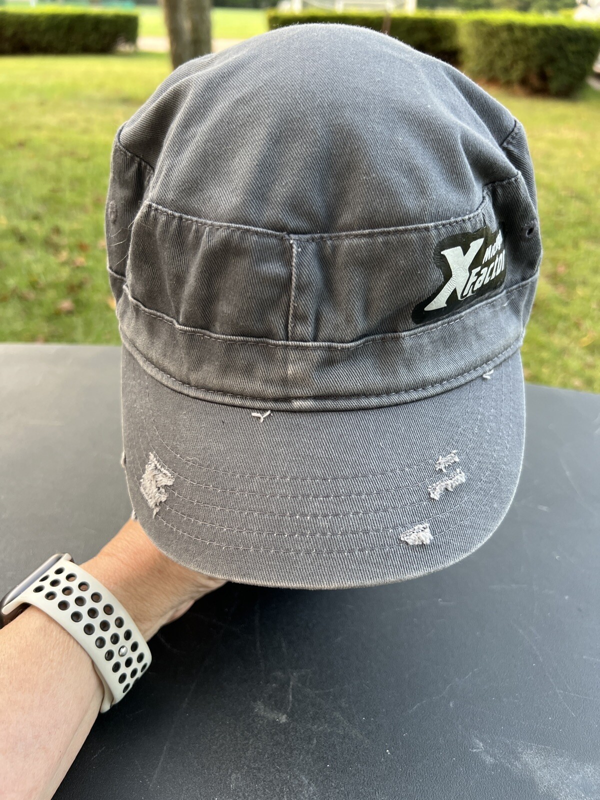 Michigan X Factor Gray distressed cadet cap hat. 100% Cotton Adj OSFA EUC