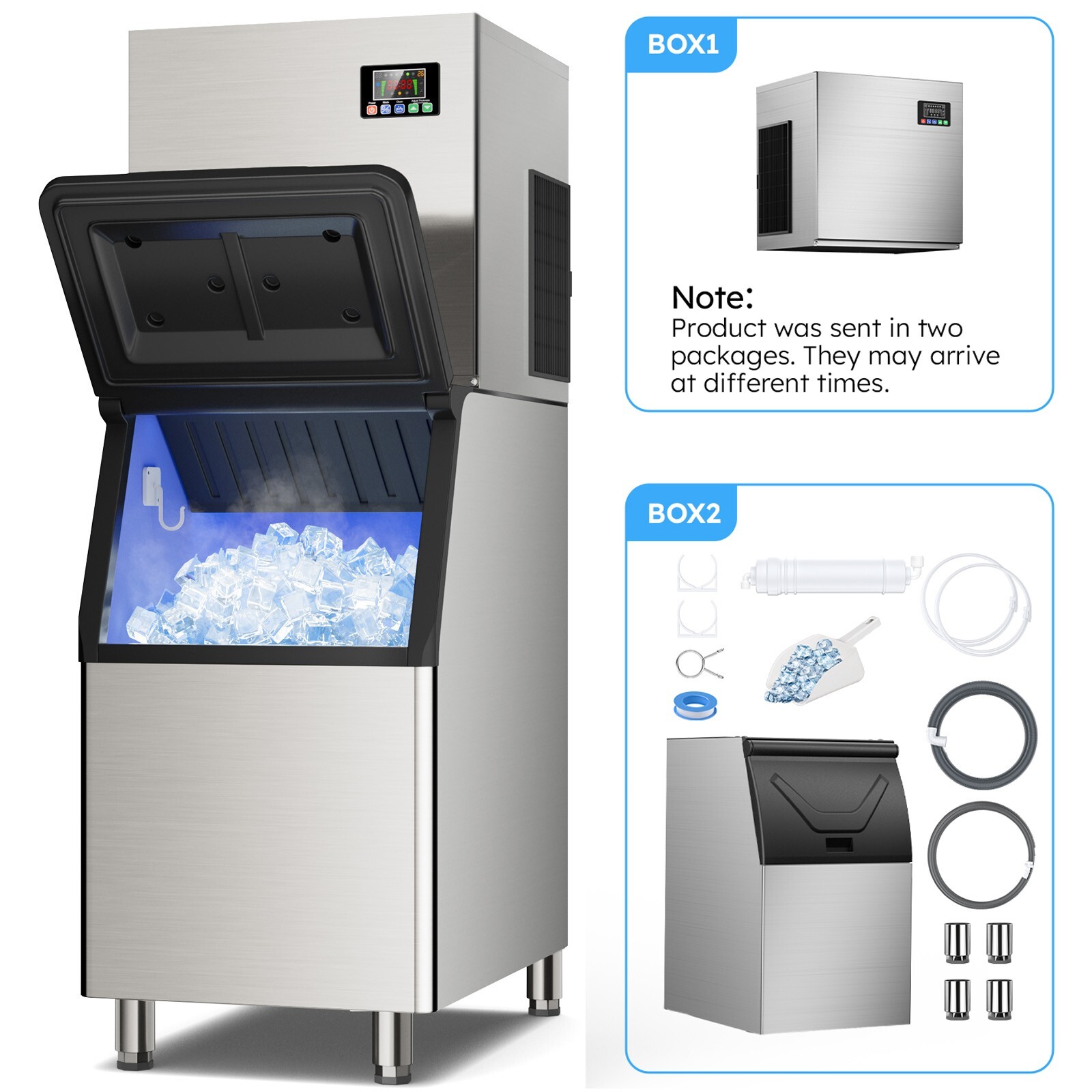 Xutumm Commercial ice Machines 550Lbs/24H Ice Maker Machine,400Lbs Large Storage