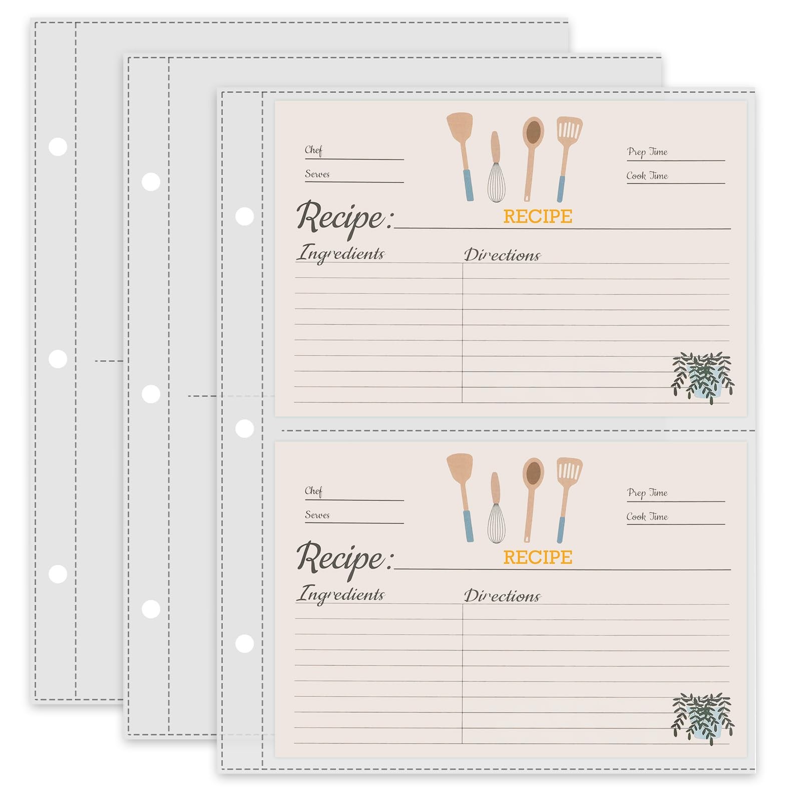 TAOLABV 50 Pack Recipe Card Fit 8.5" x 9.5" 3 ring binder, Transparent color
