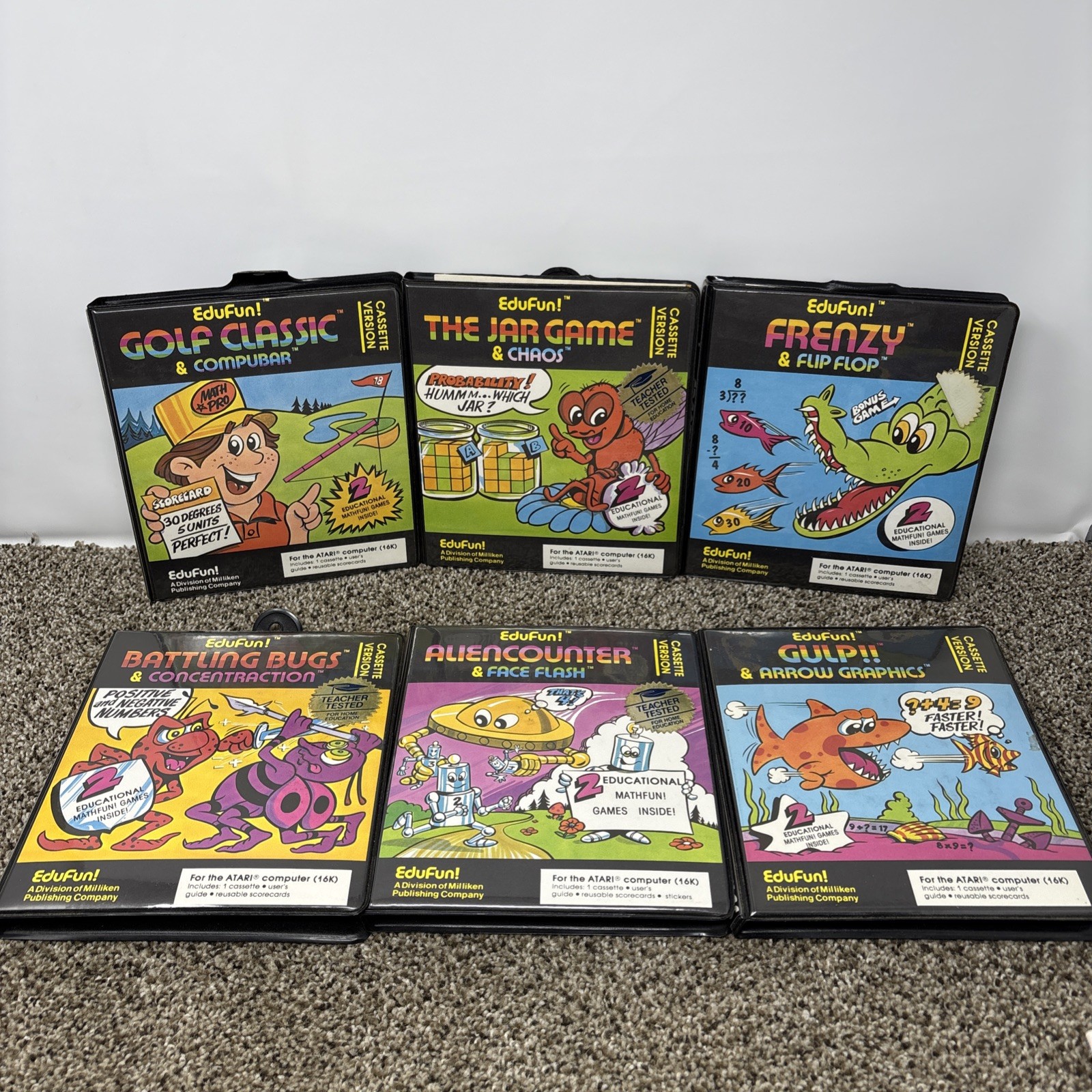 Vintage Milliken EduFun Atari 8-Bit Computer Cassette Lot of 6