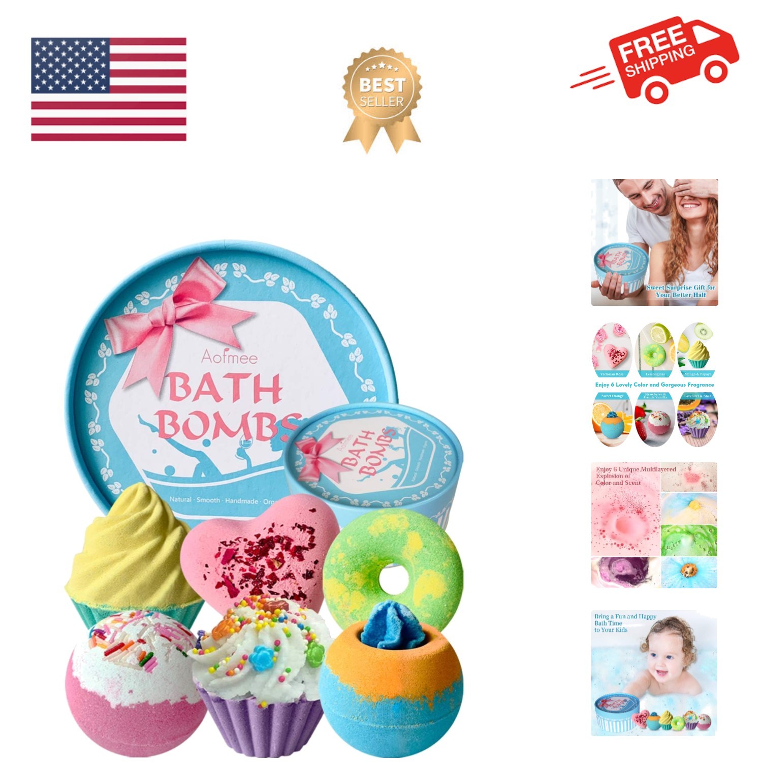 Bath Bombs, 6pcs Bubble Bath Bomb for Girls, Handmade Fizzies Bathbombs for W...