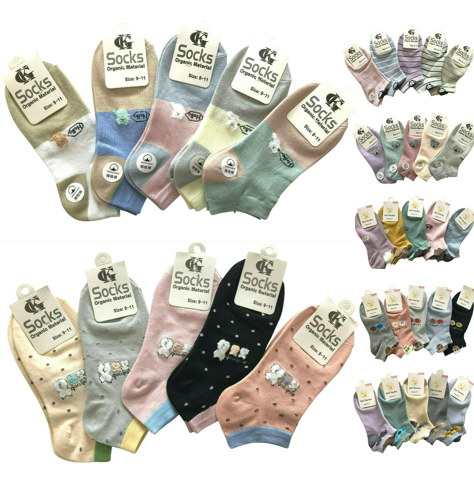 Big Girl 5 Pairs Low Cut Ankle No Show Socks Cute Cartoon Cotton Socks Lot Youth