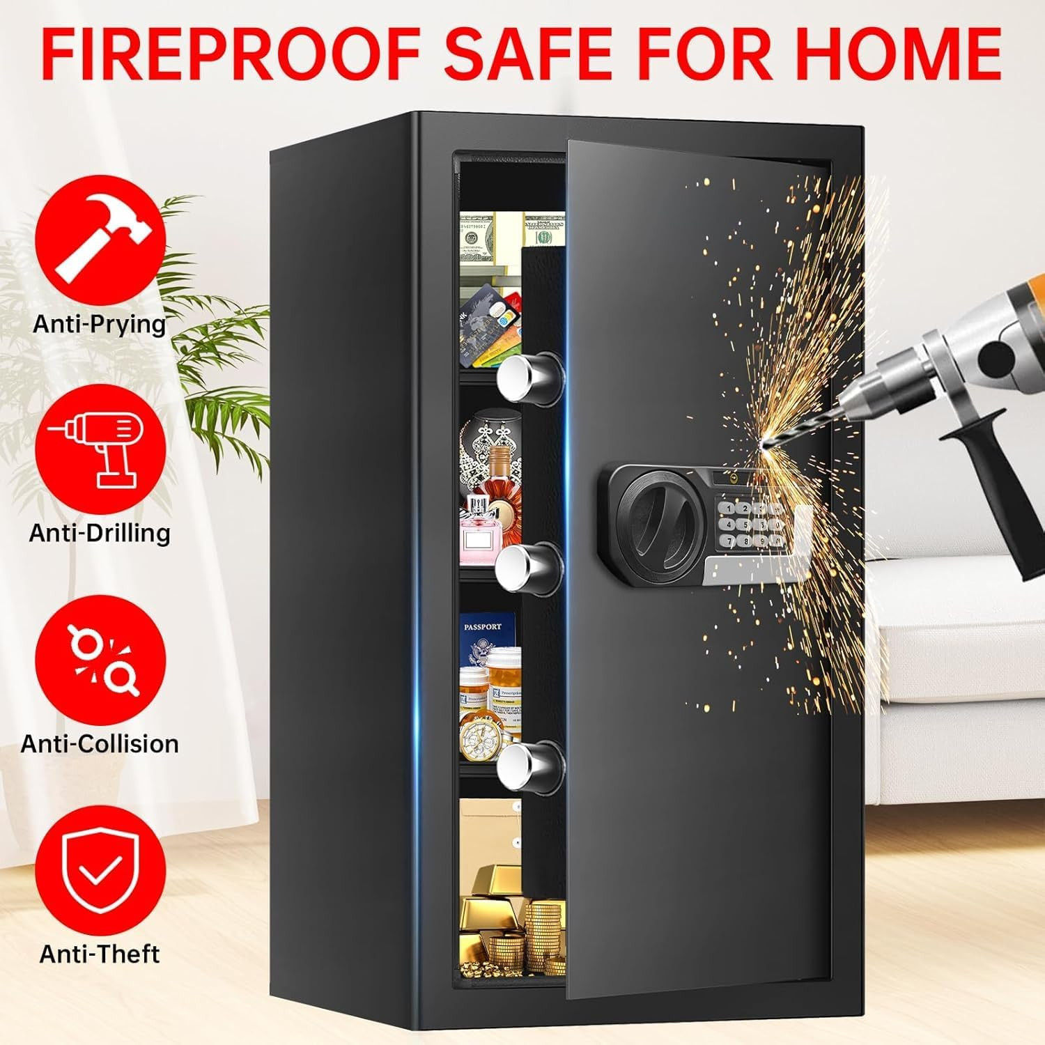 5.1 Cuft Fireproof Waterproof Safe with Electronic Keypad