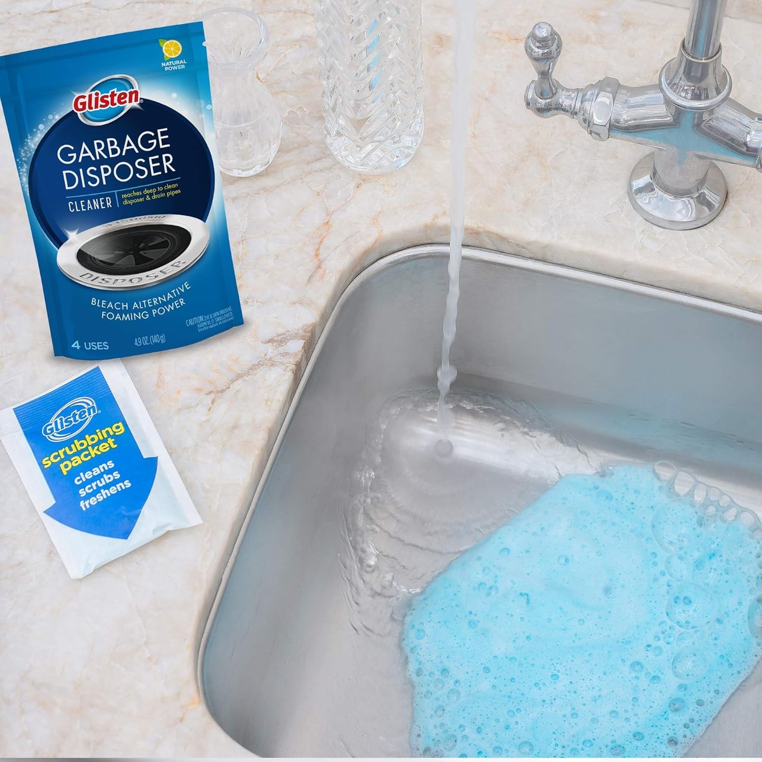 Glisten Garbage Disposal Cleaner Lemon Scent Foaming Action 4 Uses 4.9 Ounce