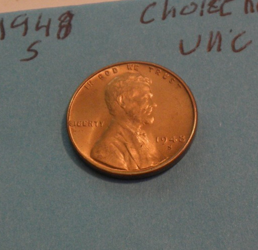 1948 S     BRILLIANT  RED  UNCIRCULATED  SHARP DETAILS  WHEAT CENT  1