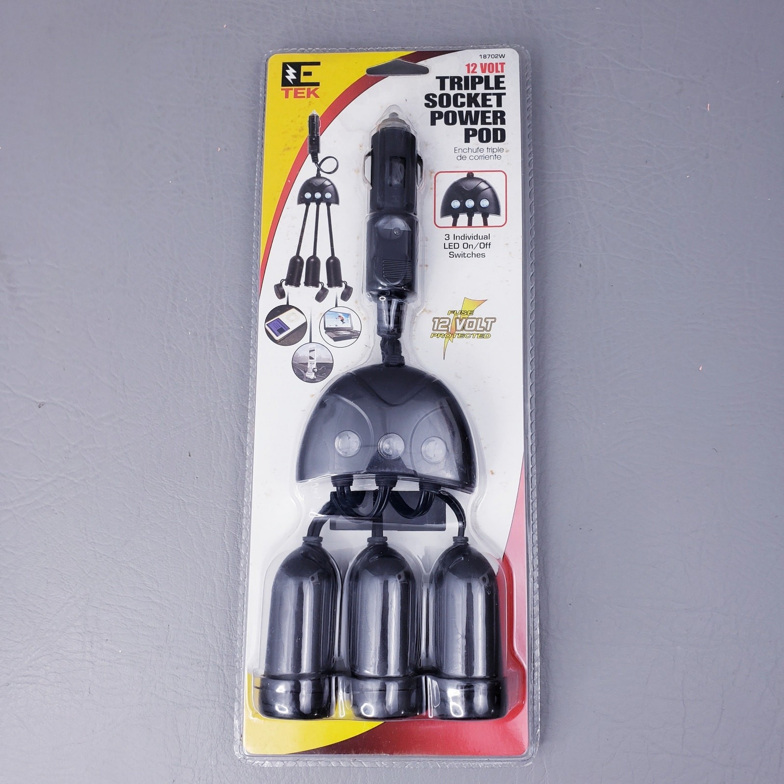 12 volts Triple Socket Power Pod, 3 individual led, Black