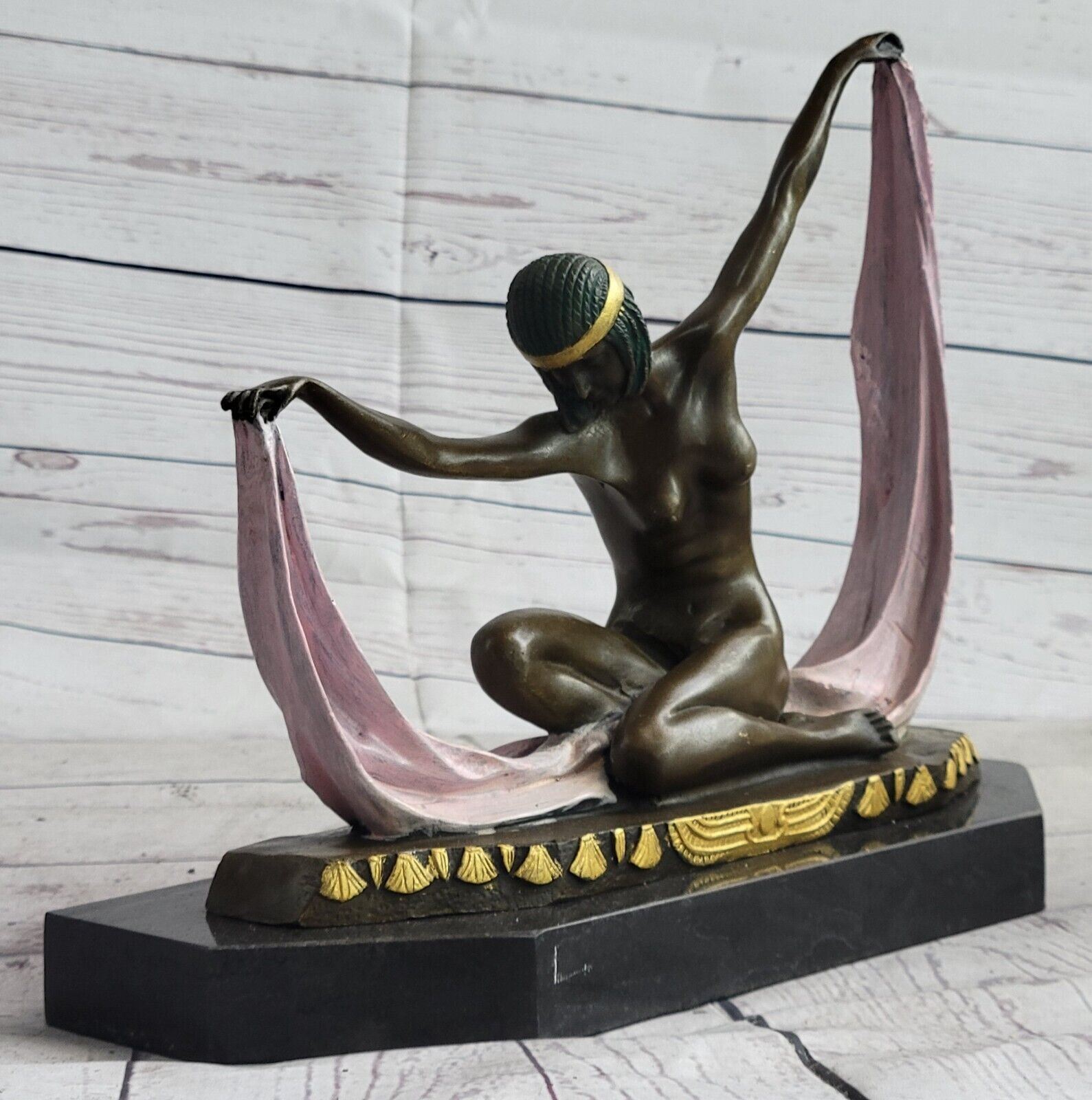 C.MIRVAL SOLID BRONZE SCULPTURE. ABSTRACT ART DECO STATUE MODERN MARBLE DEAL