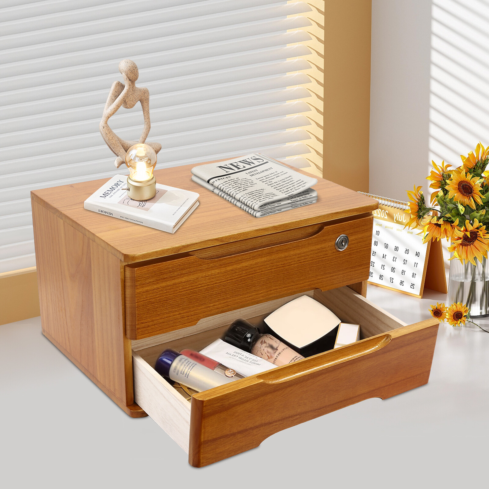 Wood Multi-layer Storage Household Desktop Drawer Storage Cabinet Jewelry Box~