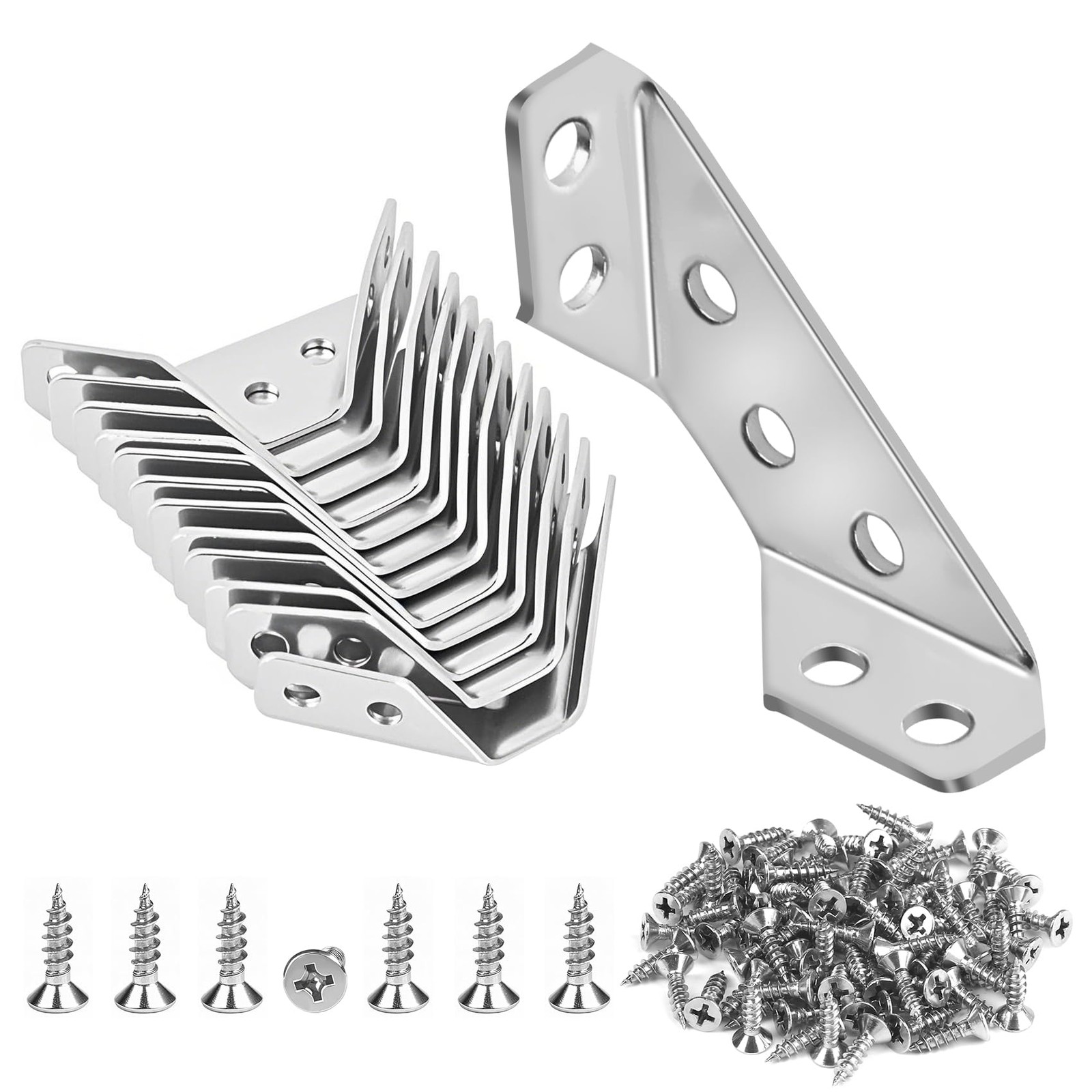 12-Pack Premium Stainless Steel Corner Brackets for Wood Frame, Silver