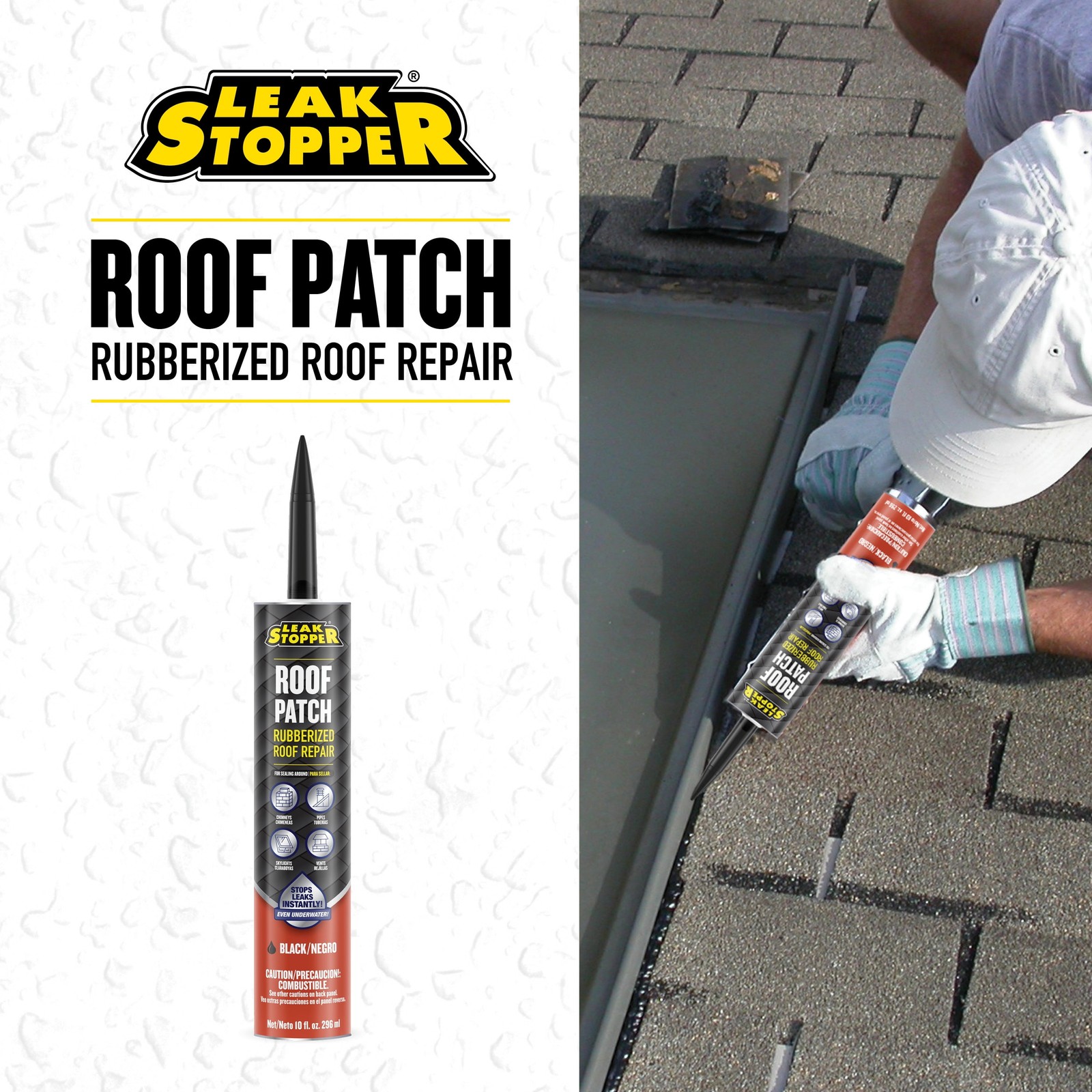 (2 pack) Leak Stopper Roof Patch, Black, 10 oz Tube