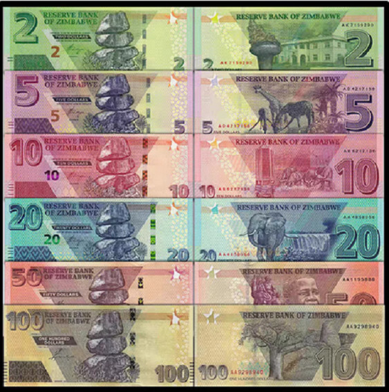 Zimbabwe Set 6 2 5 10 20 50 100 Dollars P 101 102 103 104 105 106 UNC Banknote