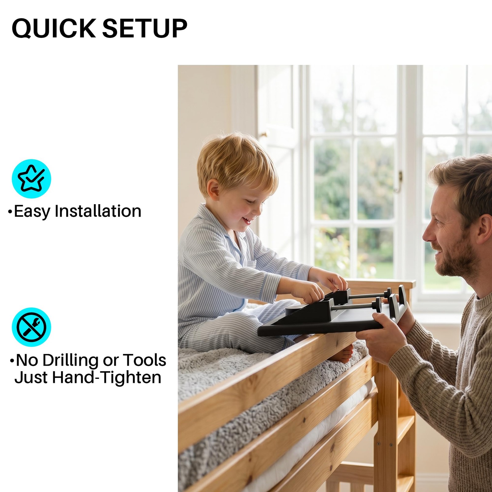 JOYMOOP Black clip-on bedside shelf for bunk beds