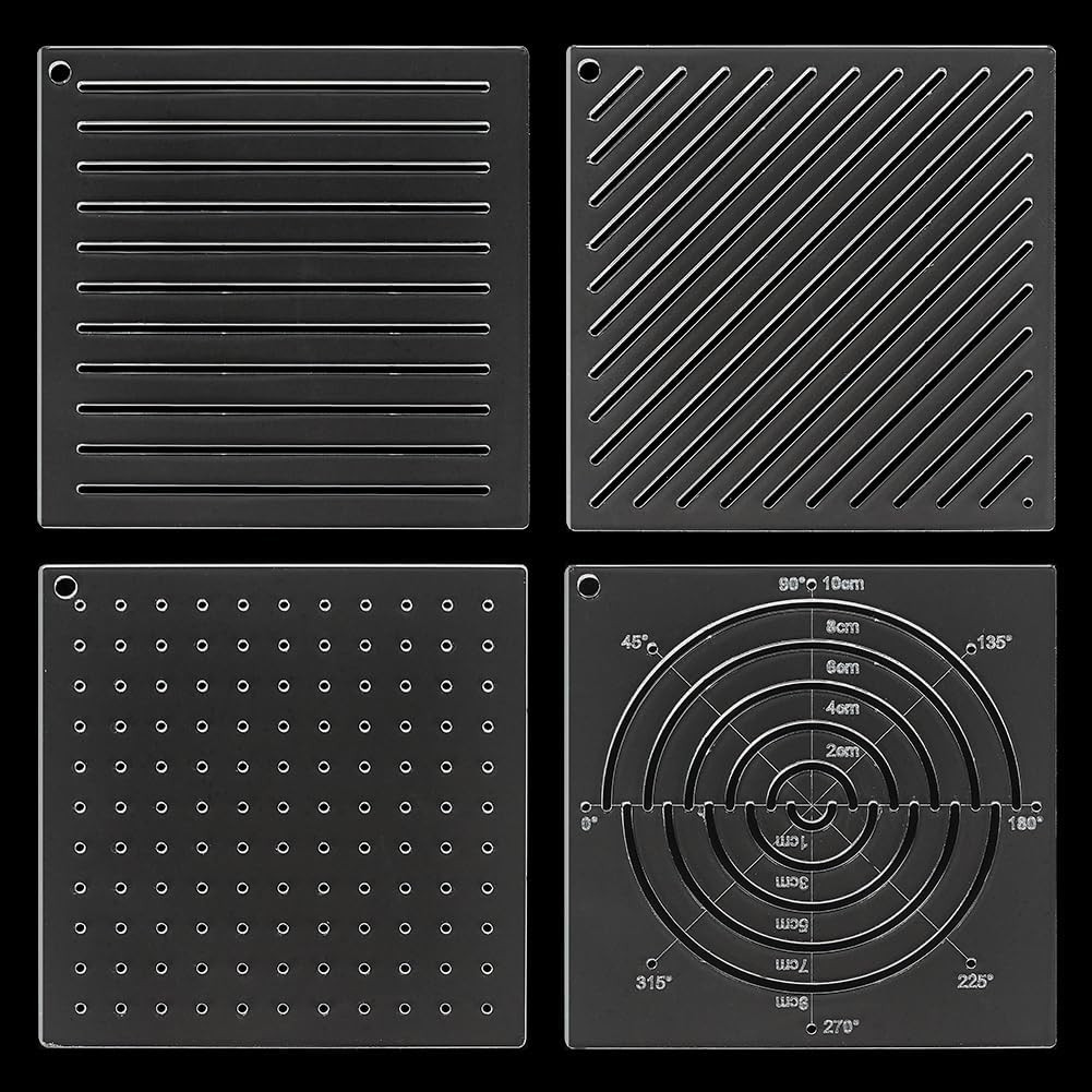 4Pcs Acrylic Sashiko Stencil, Dots, Lines, Arcs, Slashes Acrylic
