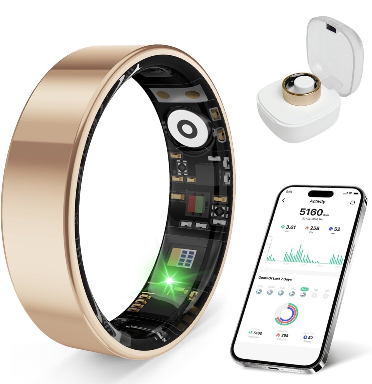 Smart Health Ring Sleep Stress Tracker iOS Android Rose Gold Size 10