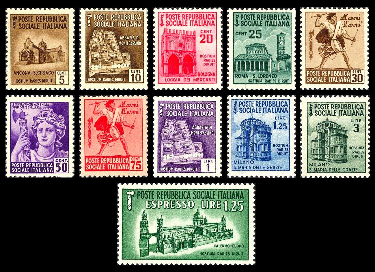 R.S.I. 1944/1945 - Monuments destroyed - 2nd issue (11 val. MNH**)