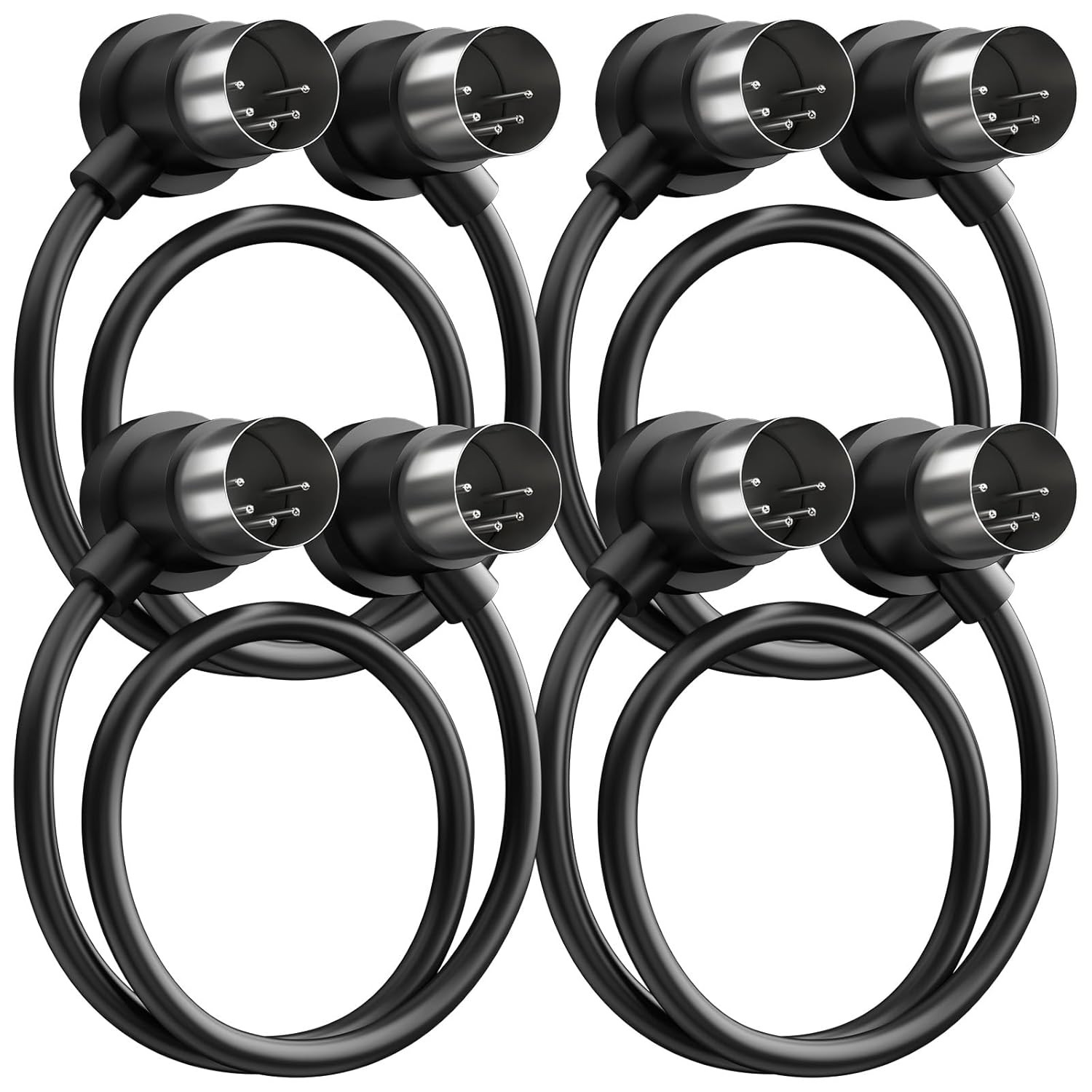 4 Pack Premium Right Angle MIDI Cable 2FT, Low Profile for Saving Space MIDI Cab
