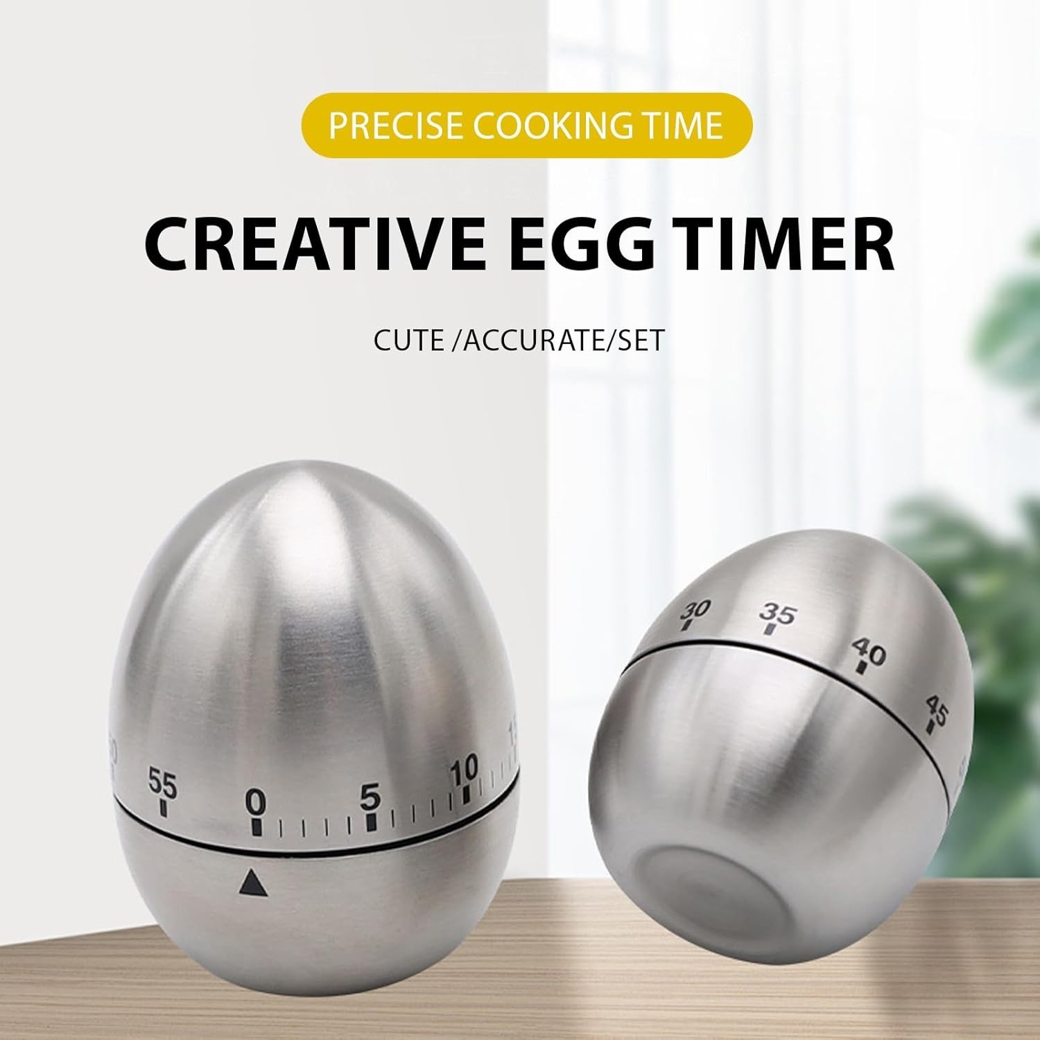 NEW Stainless Steel Creative Mechanical Rotate Timer Egg Shape Manual Countdown