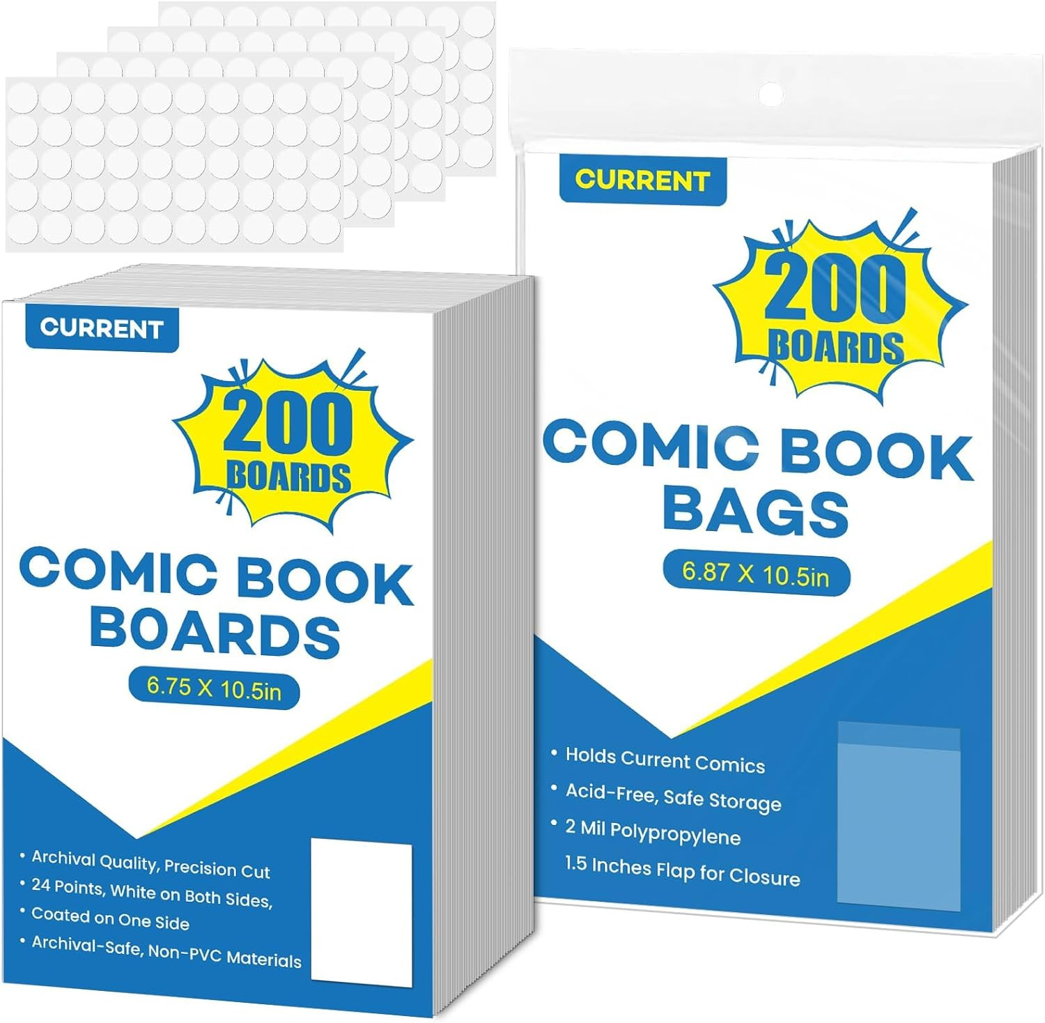 200 Pack Current Comic Book Bags and Boards, 6.87" x 10.5" Clear Comic Book Slee