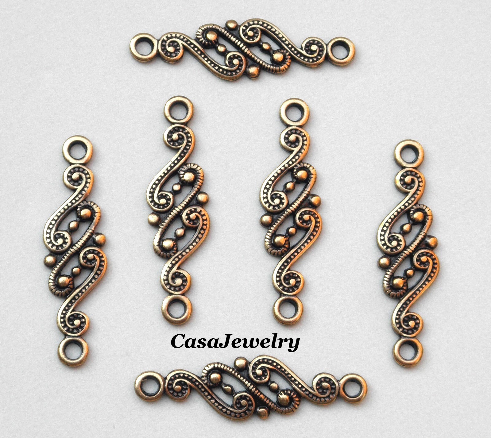 #3495 ANTIQUED GOLD DIE STRUCK CELTIC 2 RING CONNECTOR - 6 Pcs