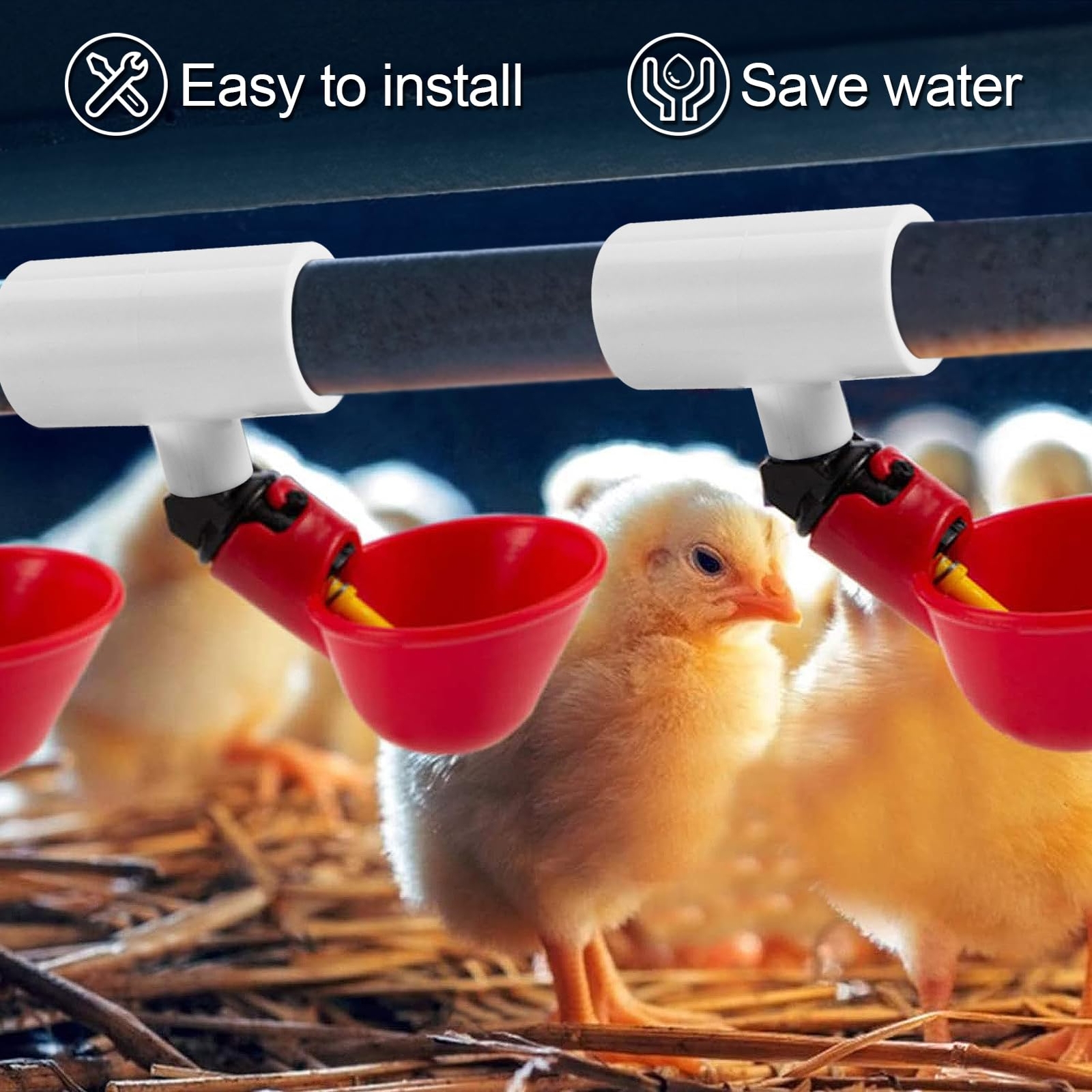 12 Pack Chicken Waterer PVC Tee Fittings - Fully Automatic for Threaded Chick...