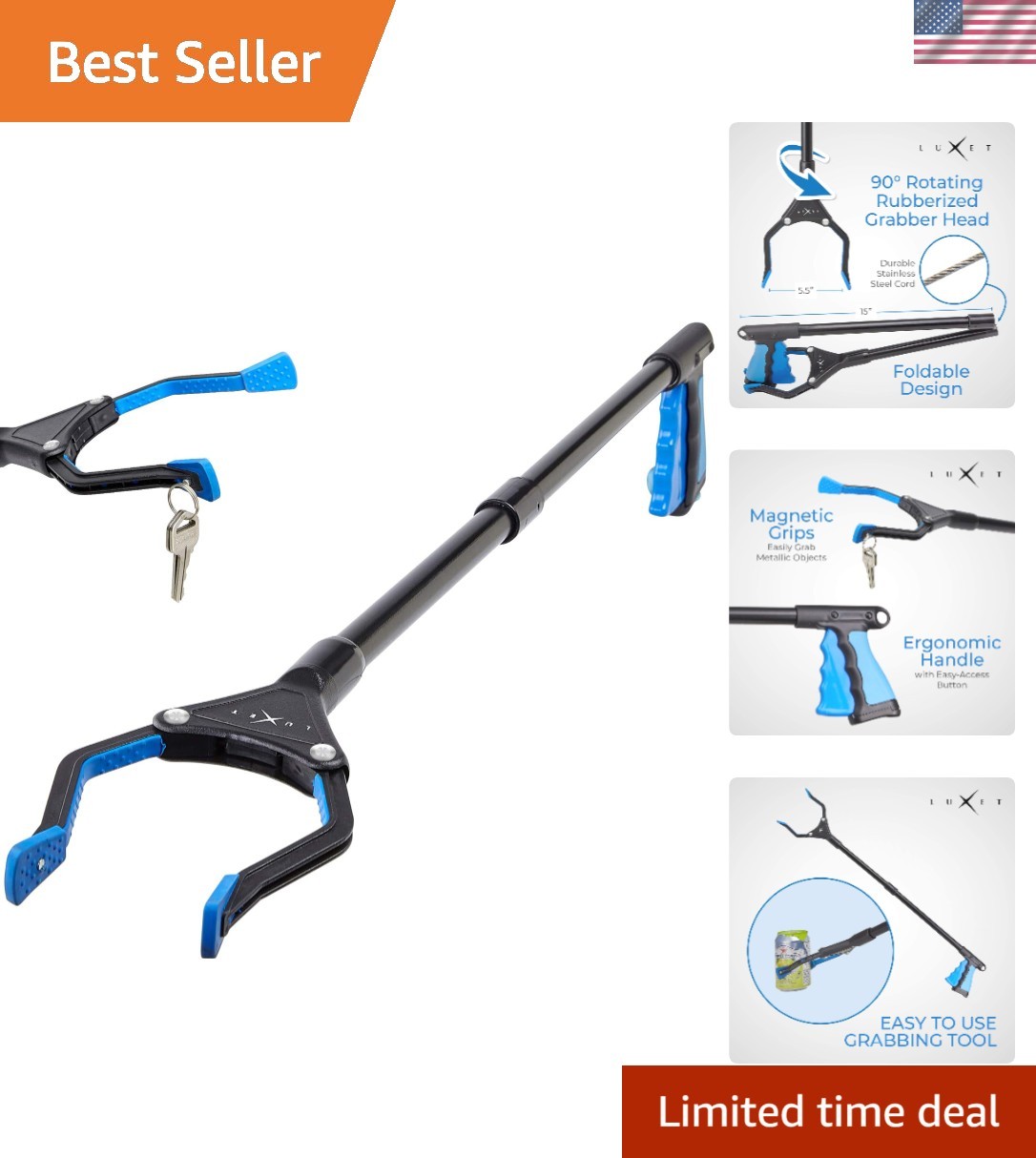32” Steel Reacher Tool with Strong Grip and Magnetic Tip – Easy to Use