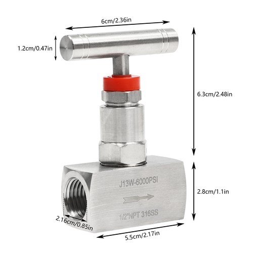 1/2" NPT 316 Stainless Steel Hydraulic Straight Needle Valve Flow Control Valve