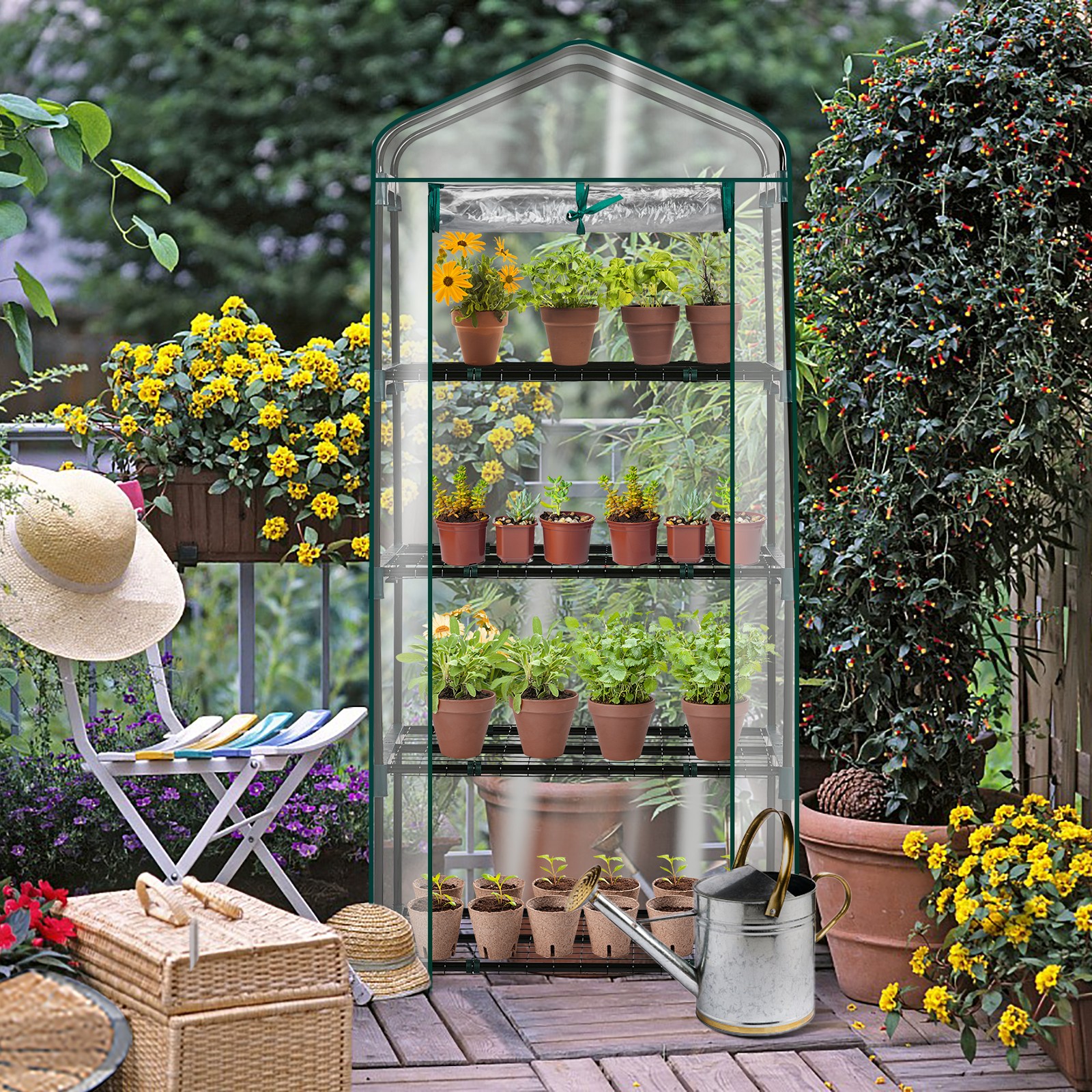 4 Tier Mini Greenhouse Indoor Outdoor Portable Waterproof w/PE Cover