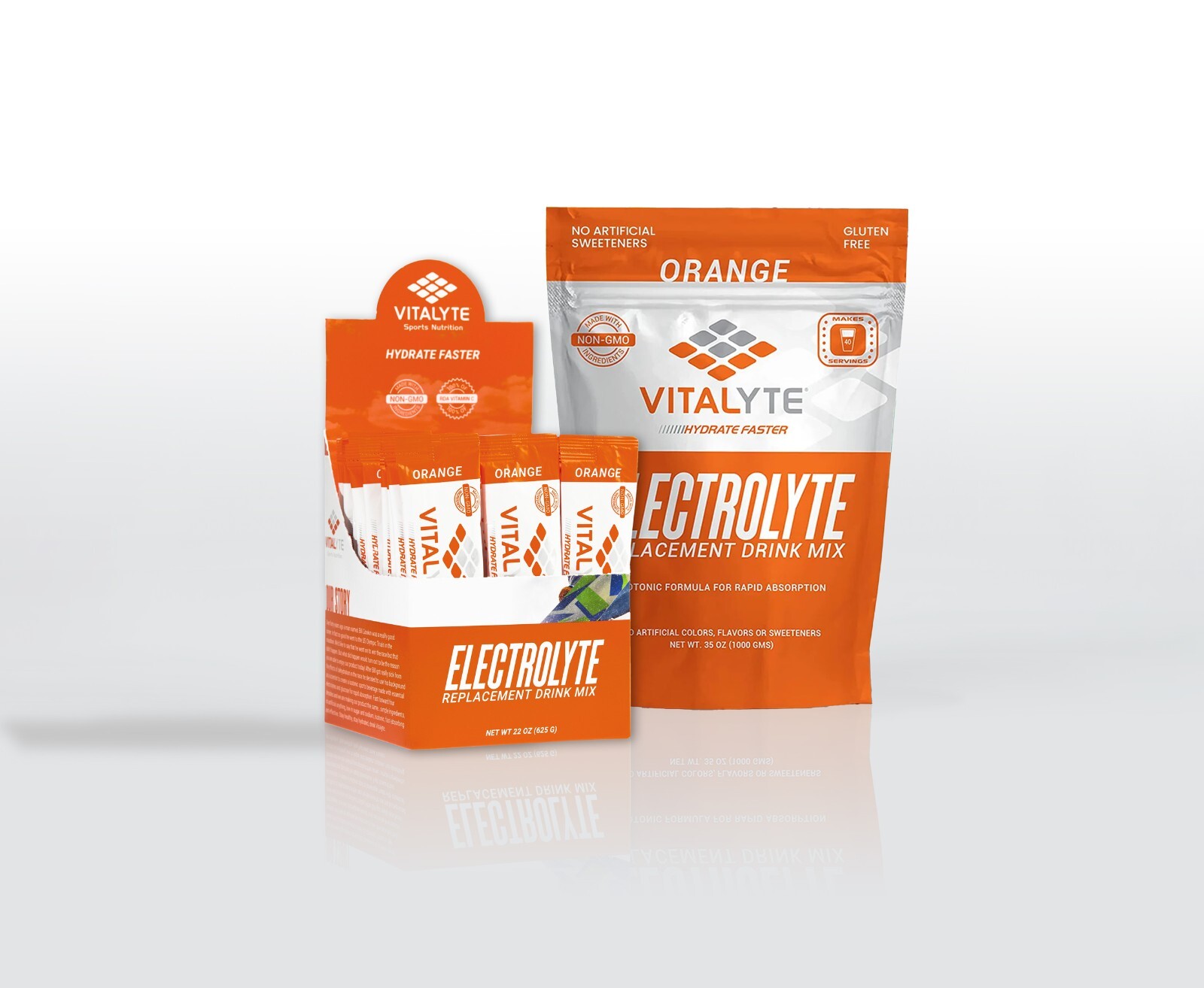 Vitalyte Electrolyte Powder Drink Mix Bundle, Pouch + Packets, Orange Flavor