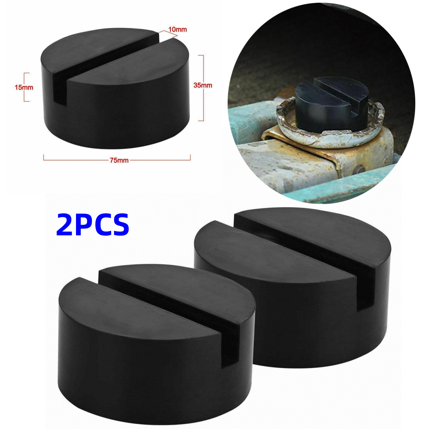 2 Pcs Car Black DIY SUV Slotted Frame Rail Hydraulic Floor Jack Disk Rubber Pad