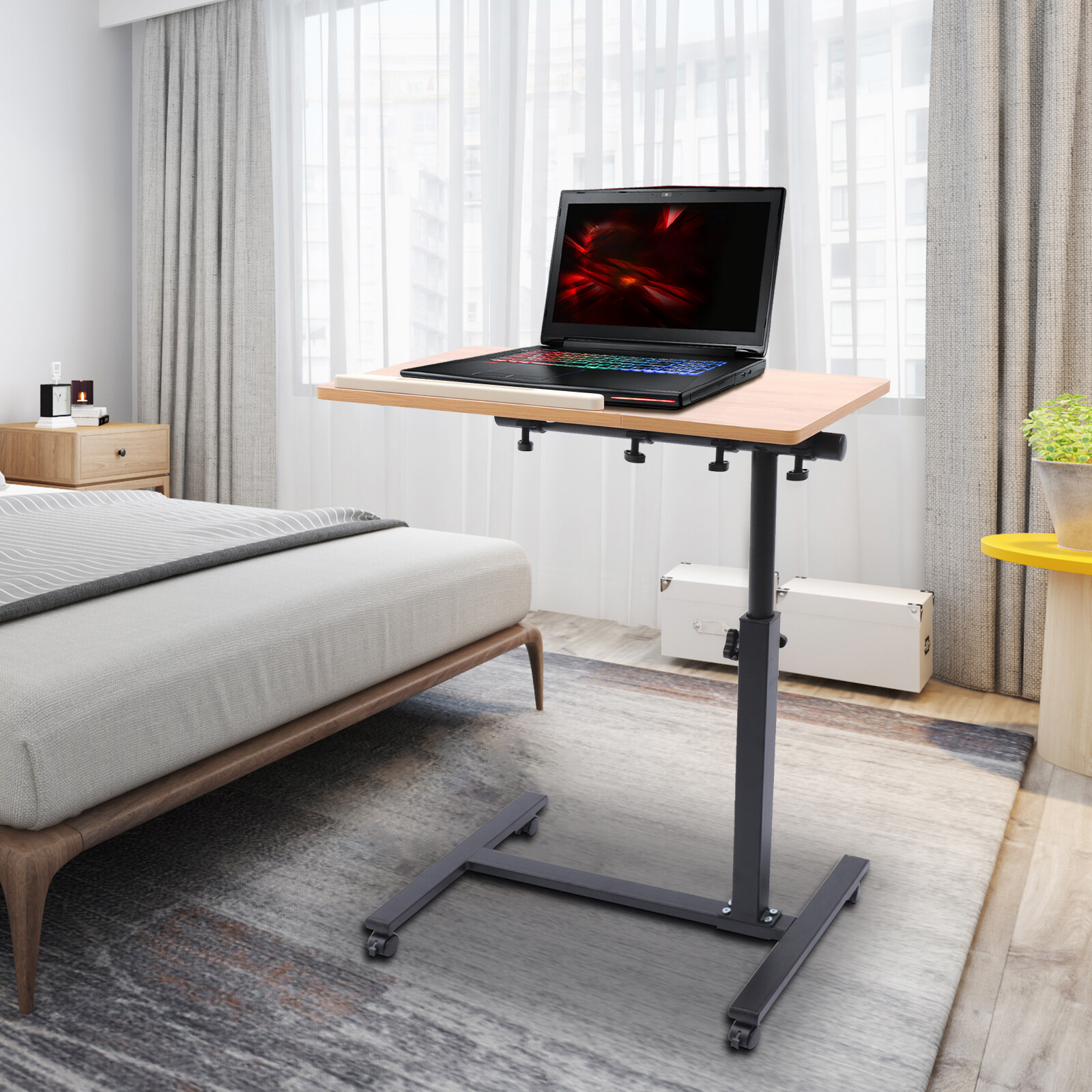 Adjustable Laptop Notebook Rolling Table Desk Stand Overbed Tiltable Tabletop