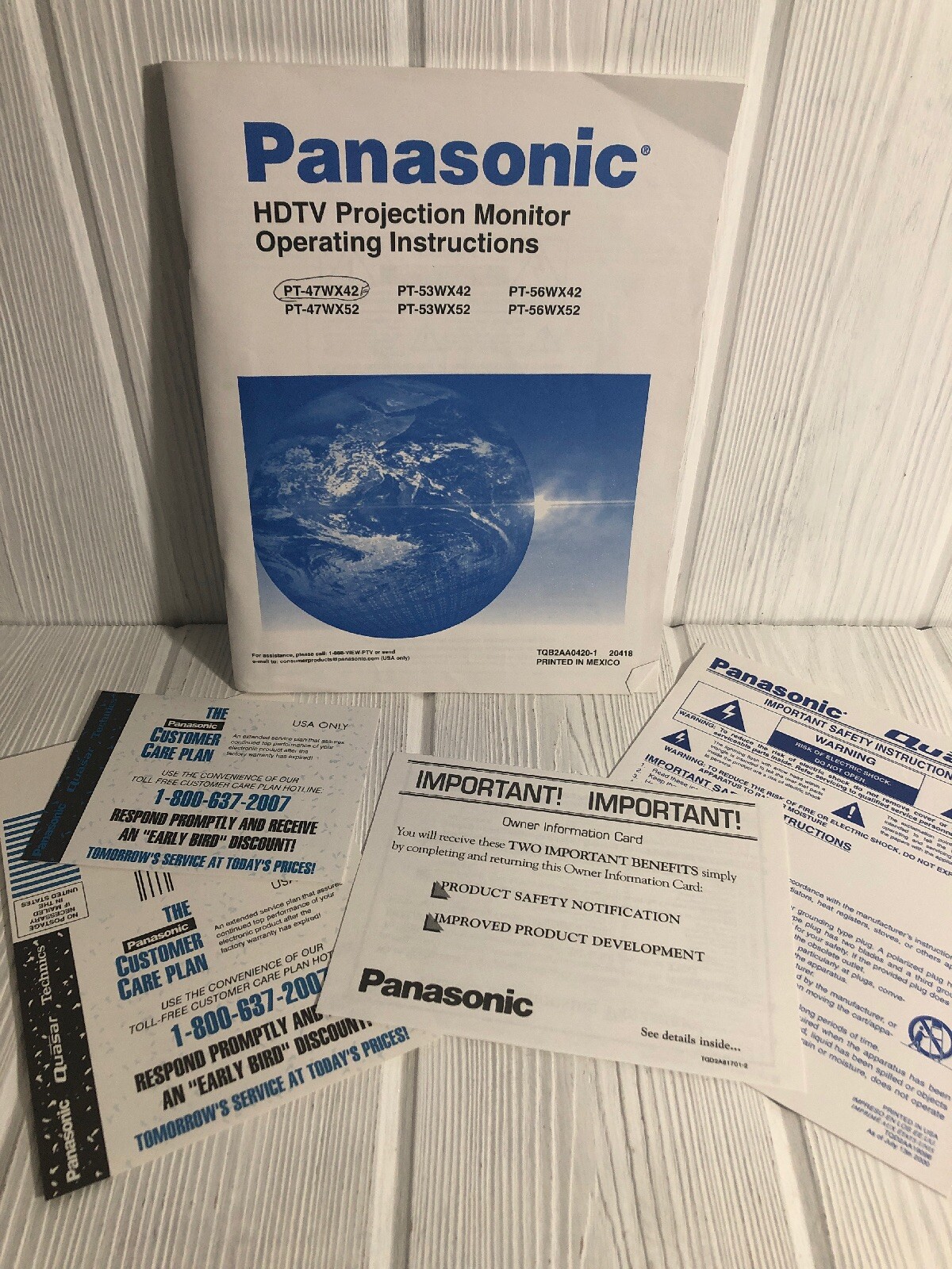 Panasonic HDTV Projection Monitor Operating Instructions Manual Quasar