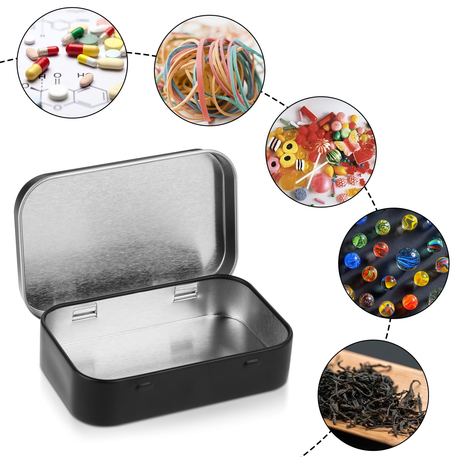 Ouligay Black Metal Rectangular Empty Hinged Tins Metal Tin Box Small Tins wi...