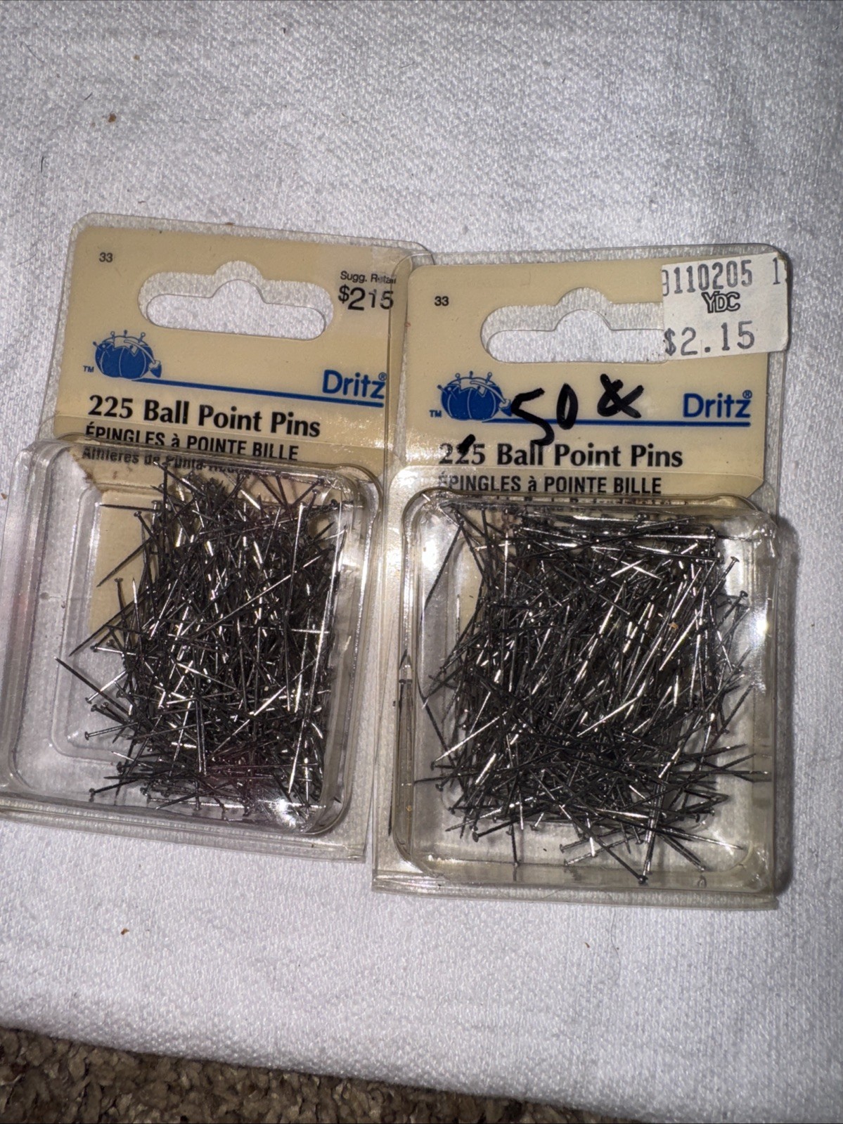 DRITZ 225 CT Ball Point PINS Manufactured In 1994 2 Packs