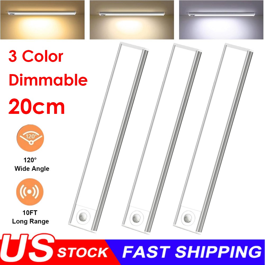 3 Pack LED Motion Sensor Under Cabinet Lights  Rechargeable Dimmable Lamp 20CM