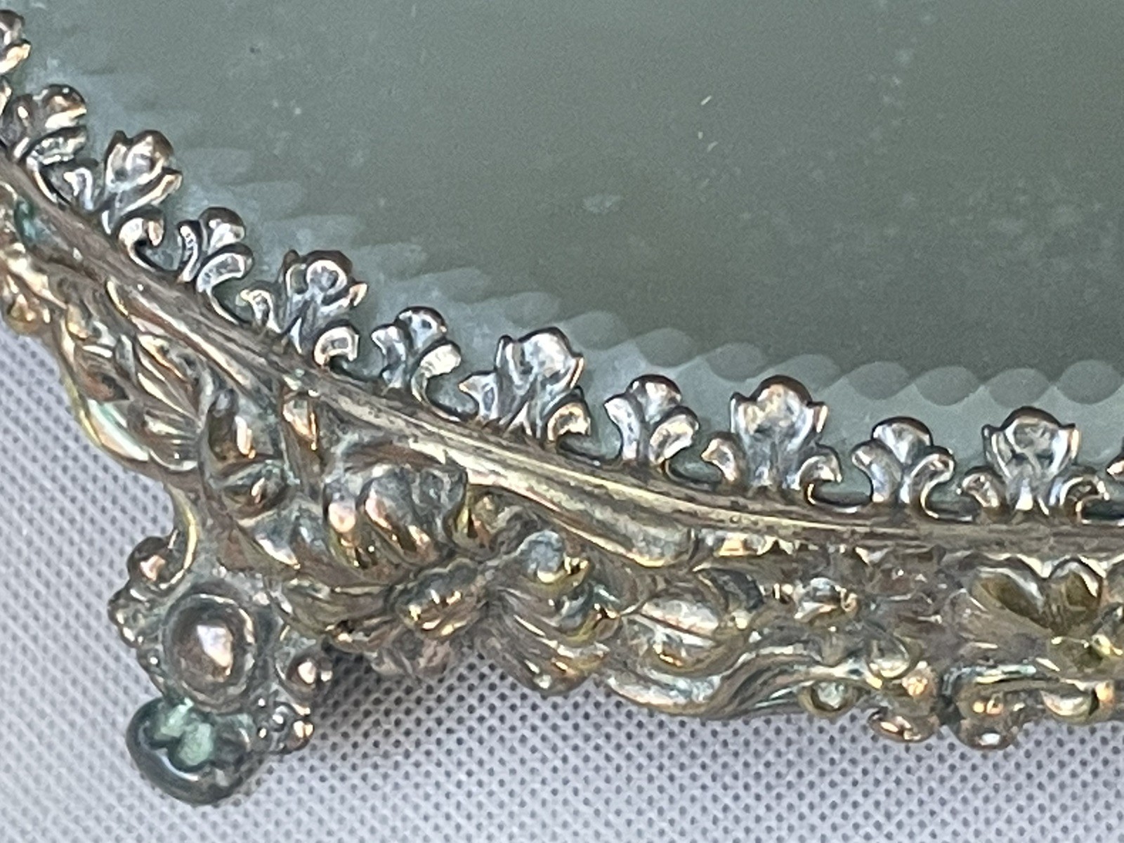 Antique Victorian Dresser Vanity Tray Mirror Brass Flowers Chunky Ornate Footed
