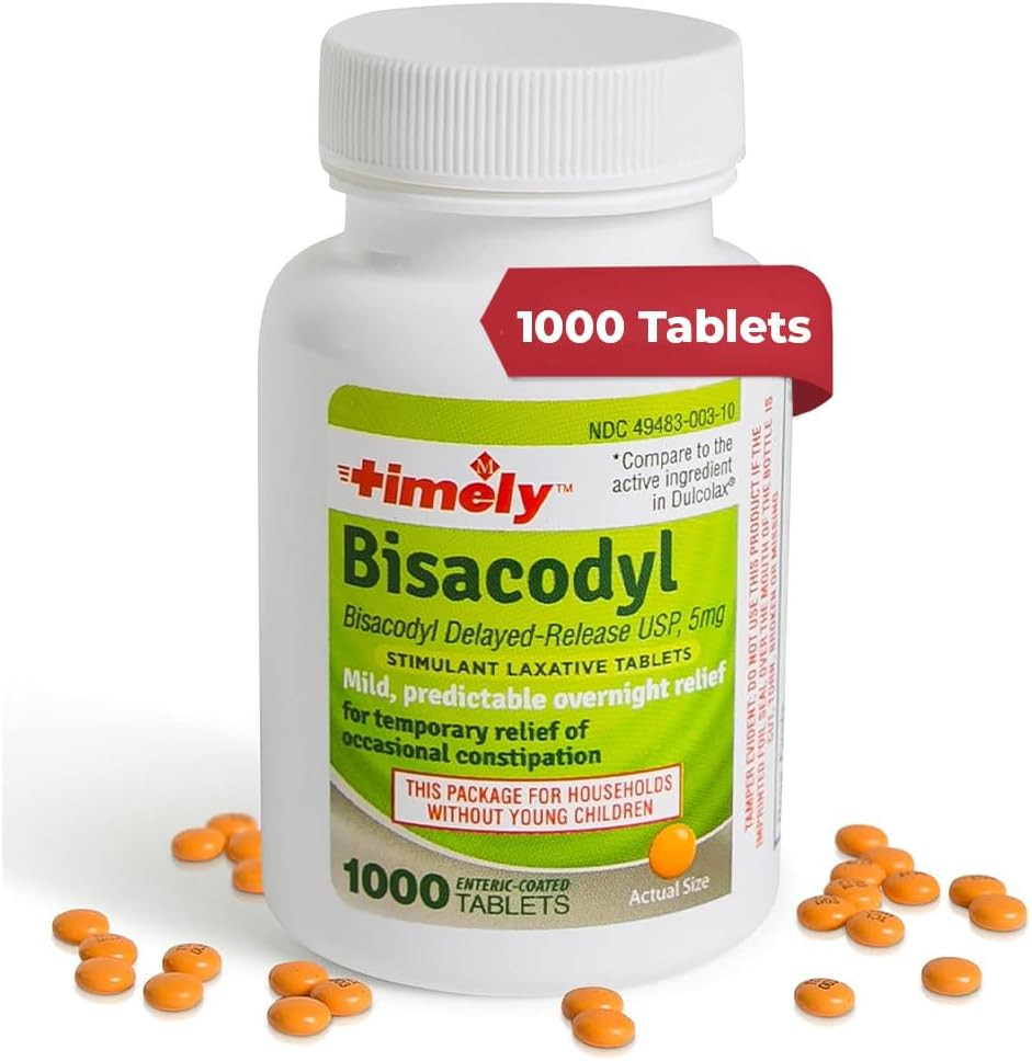 Timely by Time Cap Labs - 1000 Count Bisacodyl Tablets 5Mg - Laxatives for Cons