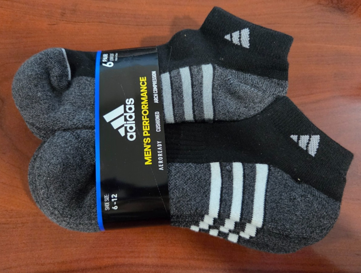 6Pair Adidas Mens Performance Low Cut Cushioned Socks Aeroready Arch Compression