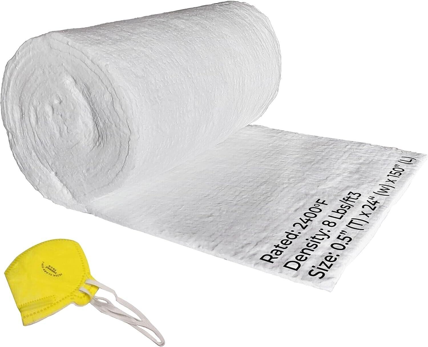 1/2" Ceramic Fiber Insulation Blanket 2400F 8# High Temp Insulation 24" X 12.5'