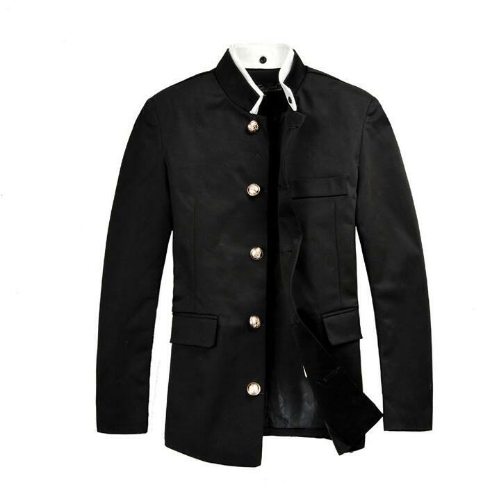 Mens Single Breasted Blazer School Uniform Gakuran Stand Collar Slim Jacket Coat
